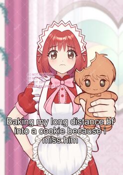 aoyama_masaya apron artist_name baking_my_long_distance_bf_into_a_cookie_because_i_miss_him_(meme) food gingerbread_cookie gingerbread_man highres holding holding_food maid maid_apron maid_headdress meme momomiya_ichigo nao_(sprinkanao) official_alternate_costume red_hair tagme tokyo_mew_mew tokyo_mew_mew_new