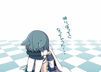 10s 2girls ? ^^^ animal_ears animated animated_gif artist_request blue_eyes blue_hair blush brown_eyes cat_ears cat_tail checkered_floor comforting floor heart kemonomimi_mode kiss lowres mahou_shoujo_madoka_magica mahou_shoujo_madoka_magica_(anime) miki_sayaka miki_sayaka_(magical_girl) multiple_girls red_hair sakura_kyoko sakura_kyoko_(magical_girl) spoken_heart tail tears yuri