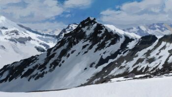 Rule 34 | absurdres, art study, blue sky, cloud, cloudy sky, commentary, day, english commentary, highres, landscape, morekey, mountain, mountainous horizon, no humans, original, outdoors, scenery, sky, snow