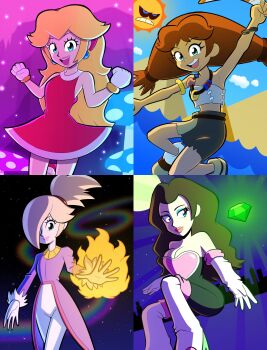 absurdres amy_rose amy_rose_(cosplay) angry_sun armpits bare_legs blaze_the_cat blaze_the_cat_(cosplay) blonde_hair blue_eyes boomerang boots bracelet brown_hair building chaos_emerald city cityscape cloud collar cosplay crossover day dress earrings emerald eyelashes fire galaxy_cowboy gloves hair_tie hairband highres jacket jewelry legs long_hair mario_(series) moon mushroom night nintendo ocean one_eye_covered pants pauline_(mario) princess_daisy princess_peach pyramid_(structure) rainbow role_playing roleplay rosalina rouge_the_bat rouge_the_bat_(cosplay) sega sitting skirt sky sleeveless sleeveless_dress smile sonic_(series) sonic_boom_(series) space standing star_(sky) starry_sky sticks_the_badger sticks_the_badger_(cosplay) strapless sun tight_clothes tube_top twintails water