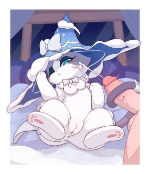 1boy 1girl absurdres anus bestiality blue_eyes blue_hat character_request cleft_of_venus closed_mouth creature cum ejaculation hat highres honkai:_nexus_anima honkai_(series) kekitopu one_eye_closed penis prehensile_tail pussy tail tailjob testicles uncensored witch_hat