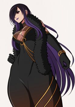 Rule 34 | aki-san 94, bracelet, dress, earrings, from below, gloves, gradient hair, hair over one eye, highres, jewelry, lipstick, long hair, makeup, multicolored hair, purple hair, purple lips, red eyes, smile