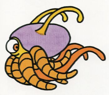 Rule 34 | antennae, creature, creature focus, cyclops, dragon quest, highres, looking to the side, lunatick, monster, no humans, official art, one-eyed, red eyes, scan, tentacles, third-party source, toriyama akira, white background