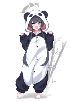 Rule 34 | + +, 1girl, 333day, :d, absurdres, alternate costume, animal costume, animal hood, bamboo, barefoot, black hair, blue archive, blush, bright pupils, buttons, commentary request, contrapposto, excited, grey eyes, grey halo, hair bobbles, hair ornament, hair over shoulder, halo, hands up, happy, highres, hood, kisaki (blue archive), long hair, looking at viewer, low twintails, onesie, open mouth, pajamas, panda hood, sidelocks, simple background, sleeves past wrists, smile, solo, sparkle, swept bangs, thick eyelashes, twintails, very long hair, white pupils