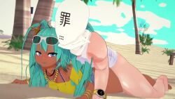 1boy 1girl 3d animated anna_anon beach brazilian_miku cum cum_in_pussy dark-skinned_female dark_skin exhibitionism hair_ornament hairdressing hatsune_miku hetero highres long_hair public_indecency pussy sex sex_from_behind sin_sack video vocaloid