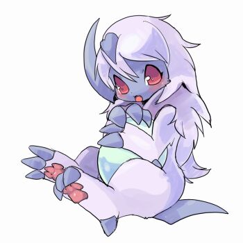 :3 :d absol animal_focus blush claws commentary_request earth_(planet) fang full_body gen_3_pokemon light_blush looking_at_viewer nintendo no_humans open_mouth pawpads planet pokemon pokemon_(creature) pokemon_focus red_eyes simple_background sitting smile solo suppainu white_background