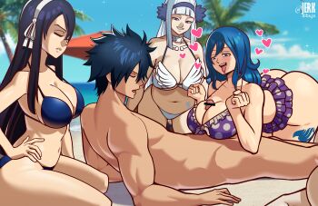 beach breasts fairy_tail gray_fullbuster jerkdibuja juvia_lockser large_breasts long_hair paizuri ultear_milkovich