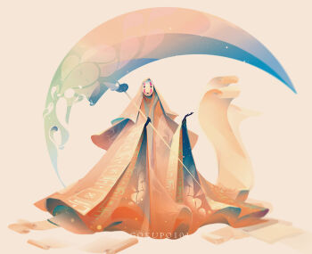 artist_name commentary gokupo101 highres holding holding_scythe kaonashi mask no_humans paper scythe sen_to_chihiro_no_kamikakushi spirit veil wide_sleeves