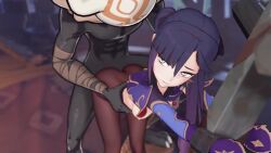 1boy 1girl 3d anal animated ass_ripple bdsm bent_over black_hair bondage bound breasts cuffs defeat genshin_impact handcuffs hilichurl_(genshin_impact) interspecies jiggle long_hair moaning mona_(genshin_impact) monster monster_boy pantyhose penis ponytail purple_hair rape restrained sex sex_from_behind sirwobligobble small_breasts sound source_request standing standing_sex torn_clothes torn_pantyhose torso_grab video
