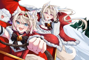 5girls absurdres animal_ear_fluff animal_ears blonde_hair blue_eyes blue_hair blush breasts capelet christmas cleavage dog_ears dog_girl fang fuwawa_abyssgard high_ponytail highres hololive hololive_english koseki_bijou large_breasts long_hair mococo_abyssgard multicolored_hair multiple_girls nerissa_ravencroft perroccino_(fuwamoco) pink_eyes pink_hair ponytail red_capelet shiori_novella short_hair siblings sisters skin_fang sleigh snowman streaked_hair twins two-tone_hair virtual_youtuber vo_(sheerra212)