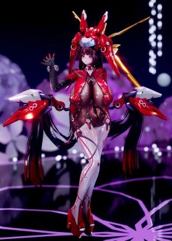 3d black_hair black_pantyhose bodysuit breasts chi_ming_3d game_cg huge_breasts latex non-web_source original pantyhose red_eyes solo