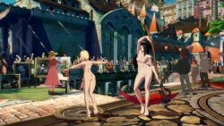 2girls 3d animated bird black_hair blonde_hair blue_eyes breasts bridget_(guilty_gear) completely_nude crow genderswap genderswap_(mtf) guilty_gear guilty_gear_strive hat highres medium_breasts multiple_girls nipples nude nude_filter nude_mod outdoors red_eyes scythe sound tagme testament_(guilty_gear) third-party_edit video yuri