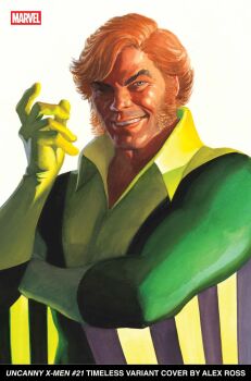 1boy alex_ross aqua_eyes artist_name banshee_(x-men) bodysuit comic_cover company_name copyright_name cover cover_page english_text gloves green_bodysuit grin highres long_sideburns looking_at_viewer male_focus marvel mature_male multicolored_bodysuit muscular muscular_male official_art one_eye_in_shadow orange_hair realistic short_hair sideburns smile solo superhero_costume third-party_source upper_body western_comics_(style) white_background x-men yellow_bodysuit yellow_gloves