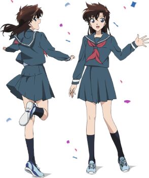 1girl :d anime_coloring arm_at_side black_hair black_socks blue_sailor_collar blue_shirt blue_shoes blue_sky confetti full_body kneehighs leg_up long_hair long_sleeves looking_at_viewer magic_kaito miniskirt multiple_views nakamori_aoko neckerchief official_art open_mouth pleated_skirt red_neckerchief sailor_collar school_uniform serafuku shirt shoes skirt sky smile sneakers socks standing tachi-e transparent_background waving