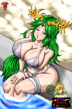1girl bare_shoulders bra breasts cleavage collarbone curvy deviantart_logo deviantart_username female_focus green_eyes green_hair instagram_username kid_icarus kid_icarus_uprising large_breasts laurel_crown lingerie long_hair matching_hair/eyes metalstoneart nintendo palutena panties pixiv_logo pixiv_username reddit_logo reddit_username solo thick_thighs thighs twitter_username twitter_x_logo underwear very_long_hair white_bra white_lingere white_panties wide_hips youtube_logo youtube_username