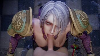 1boy 1girl 3d age_difference animated armor boots breasts censored collar detached_collar detached_sleeves fellatio from_above full_body functionally_nude green_eyes grey_hair hetero indoors isabella_valentine kneeling large_breasts looking_at_viewer looking_up looping_animation mosaic_censoring nipples onee-shota oral penis pov pov_crotch purple_boots purple_collar purple_sleeves serious short_hair shota shoulder_armor solo_focus soul_calibur sound tagme thigh_boots video yellowbea