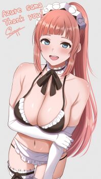 1girl bikini blue_eyes breasts cleavage commission felicia_(fire_emblem) fire_emblem fire_emblem_fates large_breasts looking_at_viewer maid maid_bikini maid_headdress nintendo open_mouth pink_hair ponytail skeb_commission surippa1010 unconventional_maid