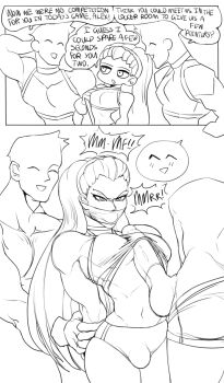 3boys alex_(cibastion) angry anon bdsm between_pecs between_pectorals bondage bound bound_wrists bulge comic condom curvy dizzyspells english_text gag gagged greyscale hairband highres holding_wrists huge_penis long_hair male_focus midriff monochrome multiple_boys navel original pec_job pecjob pecjob_under_clothes pectorals penis school sleeveless smile speech_bubble talking tape tape_bondage testicles track_uniform trap very_long_hair yaoi