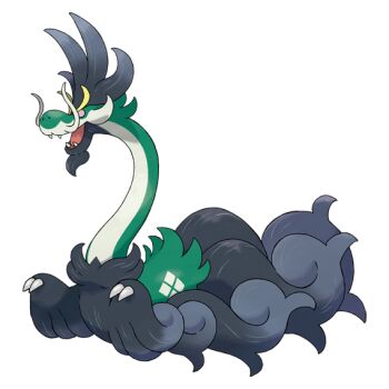 aqua_skin artist_request black_fur claws colored_skin dragon drampa facial_hair fangs full_body gen_7_pokemon goatee long_neck mega_drampa mega_pokemon mustache nintendo no_humans nostrils official_art open_mouth pink_eyes pokemon pokemon_(creature) pokemon_focus pokemon_legends:_z-a second-party_source sharp_teeth solo teeth transparent_background v-shaped_eyebrows