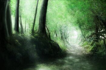 chinese_commentary commentary_request day forest green_theme highres nature no_humans original outdoors path road scenery tree zaq_(pgvc4472)