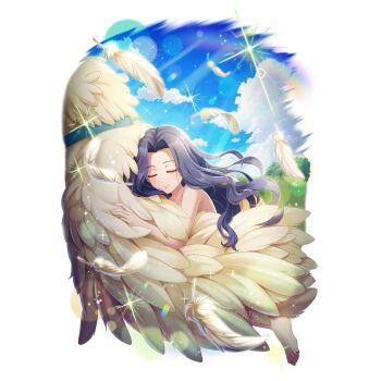 1girl artist_request blue_collar blue_sky closed_eyes closed_mouth cloud cloudy_sky collar completely_nude curtained_hair day eyelashes falling_feathers feathers filo_(filolial_form)_(tate_no_yuusha_no_nariagari) filo_(tate_no_yuusha_no_nariagari) filolial full_body game_cg grass loli melty_q_melromarc nude official_art outdoors purple_eyes purple_hair simple_background sky sleeping smile solo sparkle sunlight tate_no_yuusha_no_nariagari tate_no_yuusha_no_nariagari_rerise transparent_background twintails