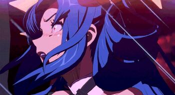 1boy 1girl 3d animated animated_gif arc_system_works belt blue_hair dizzy_(guilty_gear) guilty_gear guilty_gear_xrd guilty_gear_xrd:_revelator monster_girl necro_(guilty_gear) red_eyes tail tears undine_(guilty_gear)