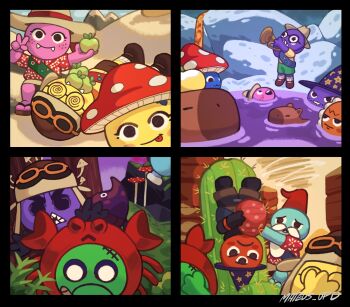 absurdres beetle bug cactus capybara carrying carrying_multiple_people carrying_person desert hat head_ornament highres insect instrument lava mateus_upd mushroom onsen peak_(game) ribbon snow tornado trumpet video_game wizard_hat zombie