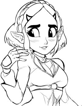 blush braid fingerless_gloves gloves hair_ornament hairclip hand_on_own_shoulder highres nintendo pointy_ears princess_zelda short_hair sketch teevo the_legend_of_zelda the_legend_of_zelda:_tears_of_the_kingdom