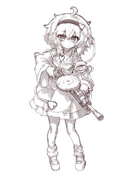 Rule 34 | 1girl, absurdres, breasts, buttons, commentary, eyeball, frilled shirt collar, frills, full body, greyscale, gun, hair ornament, heart, heart-shaped pupils, heart button, heart hair ornament, highres, holding, holding gun, holding weapon, komeiji satori, korean commentary, long sleeves, looking at viewer, mary janes, monochrome, rampa93, ribbon-trimmed collar, ribbon trim, shoes, skirt, small breasts, solo, symbol-shaped pupils, third eye, touhou, weapon, wide sleeves