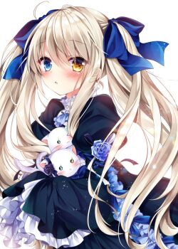 Rule 34 | 1girl, blonde hair, blue eyes, brown hair, cat, commentary, hair between eyes, heterochromia, long hair between eyes, luca (nogi takayoshi), nogi takayoshi, non-web source, original