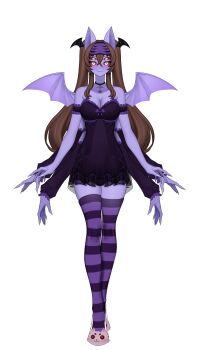 Rule 34 | absurdres, animal ears, arthropod girl, bat ears, bat wings, black nightgown, blue eyes, breasts, brown hair, bug, choker, colored sclera, colored skin, dante will, dante will (nightgown), dante will (spider), detached sleeves, extra arms, extra eyes, fake head wings, fingernails, frilled nightgown, highres, indie virtual youtuber, insect girl, koimyas, limmushi, long hair, nightgown, ohwasuy, pink hair, purple skin, red sclera, sharp fingernails, sleep mask, spider, spider girl, striped clothes, striped thighhighs, thighhighs, very long hair, wings