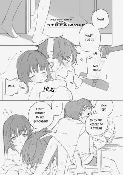 1boy 1girl after_bath age_difference ass brother_and_sister chair closed_eyes comic english_text feet flat_chest greyscale headphones highres hug incest legs loli long_hair monochrome nipples no_panties on_chair original pussy pussy_peek short_hair siblings sitting speech_bubble standing teenage_boy_and_younger_girl thighs toes wani4ni