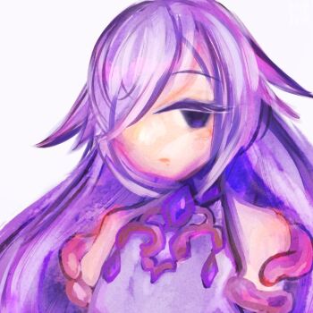 1girl artistic_error closed_mouth grimms_notes hair_over_one_eye long_hair magic_mirror_(grimms_notes) purple_hair shokushuq simple_background solo upper_body white_background