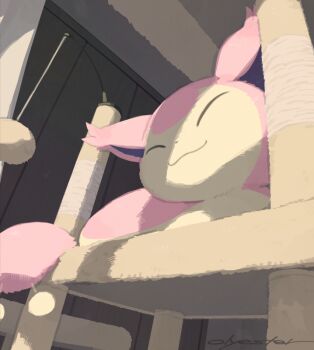 Rule 34 | body fur, cat, closed eyes, gen 3 pokemon, indoors, nintendo, no humans, olyester, photo-referenced, pink fur, pokemon, pokemon (creature), skitty, two-tone fur, yellow fur