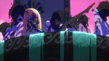 6+girls anime_screenshot ball_gag bdsm bit_gag blindfold blonde_hair blue_hair bondage bound breasts collar drooling femdom flip_flappers gag gagged gimp_mask harem highres mask medium_breasts multiple_girls non-web_source orange_hair red_eyes saliva water welwitschia_(flip_flappers) wet wiffle_gag yuri