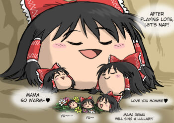 Rule 34 | bed, cave, female focus, hakurei reimu, hard-translated, heart, koyukkuri, no humans, rorinko, third-party edit, touhou, translated, yukkuri shiteitte ne