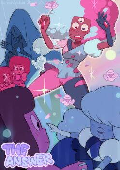 6+girls afro aged_down artist_name blue_diamond_(steven_universe) blue_eyes blue_hair blue_pearl_(steven_universe) blue_skin blush colored_skin couple english_text flower garnet_(steven_universe) gloves hair_over_eyes hidden_face kohira-san multicolored_hair multiple_girls multiple_persona own_hands_clasped own_hands_together puffy_sleeves purple_eyes red_eyes red_hair red_skin ruby_(steven_universe) sapphire_(steven_universe) smile sparkle spoilers steven_universe surprised sweatdrop third_eye two-tone_hair yuri