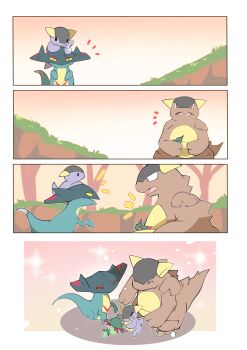 4koma azuma_minatsu comic dragapult dreepy gen_1_pokemon gen_8_pokemon highres kangaskhan nintendo no_humans pokemon pokemon_(creature) silent_comic