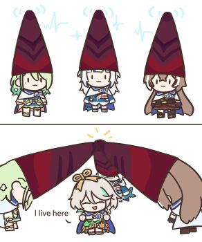 Rule 34 | 2koma, 4girls, :3, :d, ^ ^, absurdres, bent over, bloodymoonia, blue cape, blue hair, blunt bangs, brown hair, cape, cecilia immergreen, ceres fauna, ceres fauna (1st costume), chibi, chibi only, closed eyes, comic, commentary, dress, english commentary, english text, enigmatic recollection, full body, gawr gura, gawr gura (1st costume), green dress, green hair, grey hair, hat, hennin, highres, hololive, hololive english, mole, mole under eye, multicolored hair, multiple girls, nanashi mumei, nanashi mumei (1st costume), open mouth, red hat, scarlet wand hat, simple background, smile, streaked hair, virtual youtuber, white background, winding key, | |