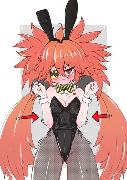 1girl absurdres ahoge animal_ear_hairband animal_ears bare_shoulders breasts commentary_request eyepatch fake_animal_ears hair_between_eyes hair_ornament hairband highres iamrogk koleda_belobog long_hair looking_at_viewer playboy_bunny rabbit_ear_hairband rabbit_ears red_eyes red_hair solo sphere_hair_ornament twintails white_wrist_cuffs wrist_cuffs zenless_zone_zero