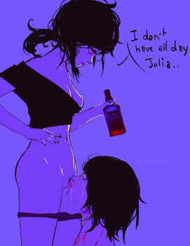 2girls abuse alcohol ashley_graves bite_mark black_hair black_nails blood breasts cleft_of_venus crying crying_with_eyes_open cunnilingus drooling femdom freckles highres julia_(the_coffin_of_andy_and_leyley) lena_miaou medium_breasts multiple_girls nipples nosebleed one_breast_out oral panties pubic_hair pussy pussy_juice pussy_juice_trail saliva saliva_on_face saliva_trail scrape strangulation_mark tears the_coffin_of_andy_and_leyley tongue tongue_out underwear yuri