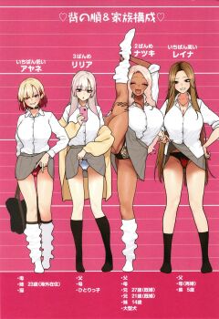 4girls adorable bouncing_breasts breasts choker clothes_lift completely_nude couple curvy doujinshi french_kissing full_body grin groin gyaru gyaru_harem_invasion happy happy_sex highres huge_breasts jewelry looking_at_viewer loving_gaze multicolored_hair multiple_girls necklace nude panties piercing school_uniform smile standing underwear