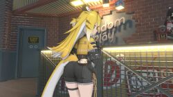 1girl 3d animal_ears animated artist_name artist_request ass ass_shake audible_music black_shorts blonde_hair bouncing_ass choker closed_mouth cowboy_shot from_behind highres indoors jiggle ju_fufu loli long_hair looking_at_viewer looking_back loonoosh multicolored_hair seductive_gaze short_shorts shorts solo sound tagme tail thighs twerking twintails two-tone_shorts vest video watermark zenless_zone_zero