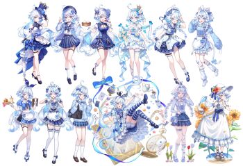 "pour_la_justice"_(genshin_impact) 1girl :d ;d ^_^ absurdres ace_(playing_card) ace_of_clubs ace_of_hearts ahoge alternate_costume alternate_hairstyle animal_ears apron ascot bag black_bag black_garter_straps black_gloves black_shoes bloomers blue_ascot blue_bow blue_butterfly blue_dress blue_eyes blue_flower blue_gem blue_hair blue_hat blue_jacket blue_nails blue_pupils blue_shoes blue_skirt blue_thighhighs blush bouquet bow braid breasts brown_shoes bug burger butterfly card cat_ears cellphone closed_eyes closed_mouth club_(shape) collarbone commentary_request crop_top crown cup disposable_cup double_bun dress drinking_straw drop-shaped_pupils enmaided fake_animal_ears five_of_diamonds five_of_hearts flower food footwear_bow four-finger_heart_hands four_of_clubs french_fries frilled_apron frilled_hairband frilled_wrist_cuffs frills full_body furina_(genshin_impact) garter_straps gem genshin_impact gloves hair_between_eyes hair_bow hair_bun hair_ornament hairband hairclip hand_on_headwear hand_on_own_chest hat hat_flower hayun heart heart_hands heterochromia high_heels highres holding holding_bouquet holding_food holding_phone holding_tray holding_umbrella insect invisible_chair jacket korean_commentary long_hair long_sleeves looking_at_viewer macaron maid maid_headdress medium_breasts midriff mini_crown multicolored_hair multiple_views nail_polish nine_of_clubs one_eye_closed open_clothes open_jacket open_mouth outstretched_arm parted_lips phone playing_card pleated_skirt puffy_short_sleeves puffy_sleeves shoes short_sleeves shoulder_bag sitting skirt skirt_hold sleeveless sleeveless_dress sleeves_past_fingers sleeves_past_wrists smile socks standing standing_on_one_leg streaked_hair symbol-shaped_pupils teacup teapot teardrop-shaped_gem teeth ten_of_hearts thigh_strap thighhighs three_of_diamonds toenail_polish toenails tray twin_braids umbrella underwear upper_teeth_only v very_long_hair w waist_apron white_bag white_bloomers white_bow white_dress white_flower white_gloves white_hair white_hairband white_jacket white_shoes white_socks white_thighhighs white_umbrella white_wrist_cuffs wrist_cuffs