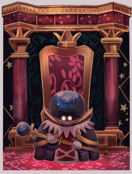 1boy border commshoo gloves helmet highres holding holding_scepter looking_at_viewer mario_(series) nintendo outside_border paper_mario paper_mario:_the_origami_king round_eyewear scepter sir_grodus solo throne throne_room white_border white_gloves