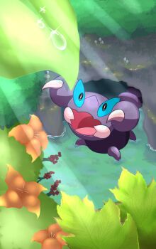 Rule 34 | animal focus, bug, claws, commentary request, fdft4787, flower, gen 4 pokemon, glint, leaf, light rays, mushroom, nintendo, no humans, open mouth, outdoors, pokemon, pokemon (creature), pokemon focus, skorupi, solo, water, water drop