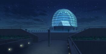 building commentary_request concrete evening glass_ceiling glass_dome highres horizon night no_humans observatory original outdoors path road scenery shadow sky stairs star_(sky) starry_sky window yu02257951