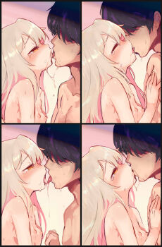 1boy 1girl ajitarou_(setsu) black_hair blush commentary_request flat_chest french_kiss grey_hair hetero highres kiss large_variant_set loli long_hair multiple_views nipples nude onii-chan_wa_oshimai! open_mouth orange_eyes oyama_mahiro paid_reward_available pink_hair saliva short_hair sweat tearing_up tears tongue tongue_out variant_set very_short_hair