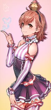 1girl alternate_costume bad_id bad_twitter_id brown_eyes brown_hair crown electricity electrokinesis fantasy feet_out_of_frame female_focus from_side hair_between_eyes hairband hand_up looking_at_viewer looking_to_the_side medium_hair mini_crown misaka_mikoto psychic rod_(rod4817) science_fiction skirt solo thighs toaru_kagaku_no_railgun toaru_majutsu_no_index toaru_majutsu_no_index:_endymion_no_kiseki