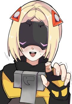 Rule 34 | 1girl, blindfold mask, blonde hair, camouflage, commentary request, covered eyes, fingerless gloves, gloves, hair ornament, highres, long hair, mask, mitonano01, open mouth, ponytail, solo, trigger (zenless zone zero), zenless zone zero